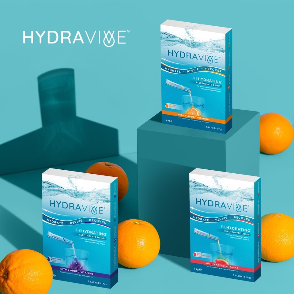 image 1 of Hydravive Rehydration Electrolytes Powder - High Strength Vitamin C and All 8 B Vitamins: B1, B3, B5, B12 Supplement Sachet Drink - 7 Pack Orange