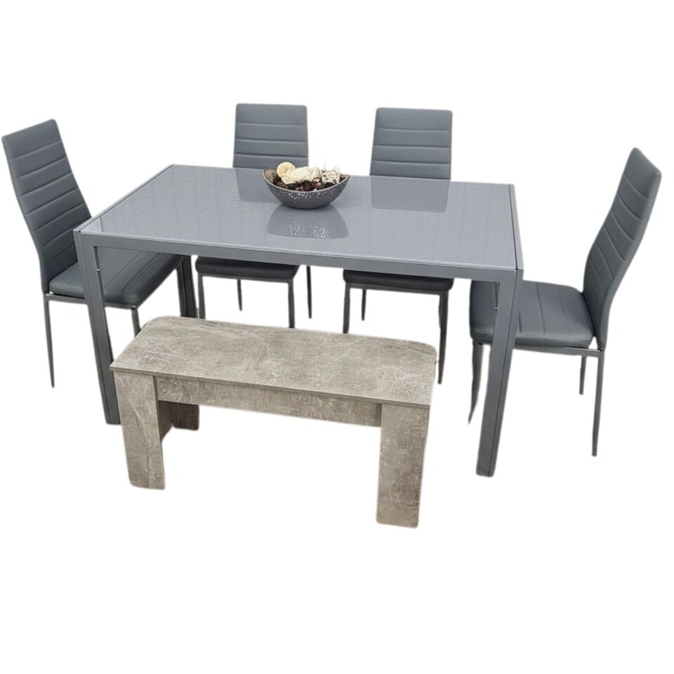 Dining table Set with 4 grey Faux Leather chairs and a bench kitchen ...