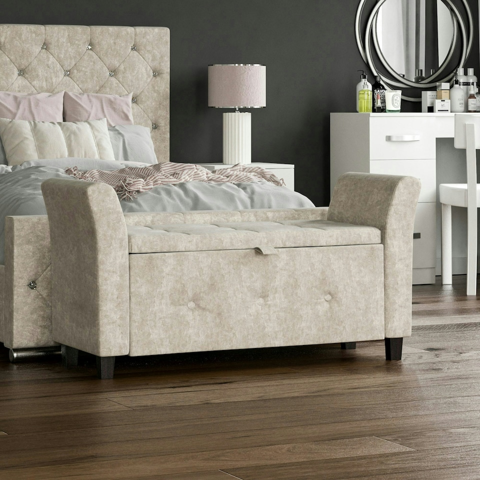 image 1 of Vida Designs Seville Storage Ottoman Bedroom Hallway Chest Bench, Crushed Velvet Champagne Gold | Crushed Velvet Champagne