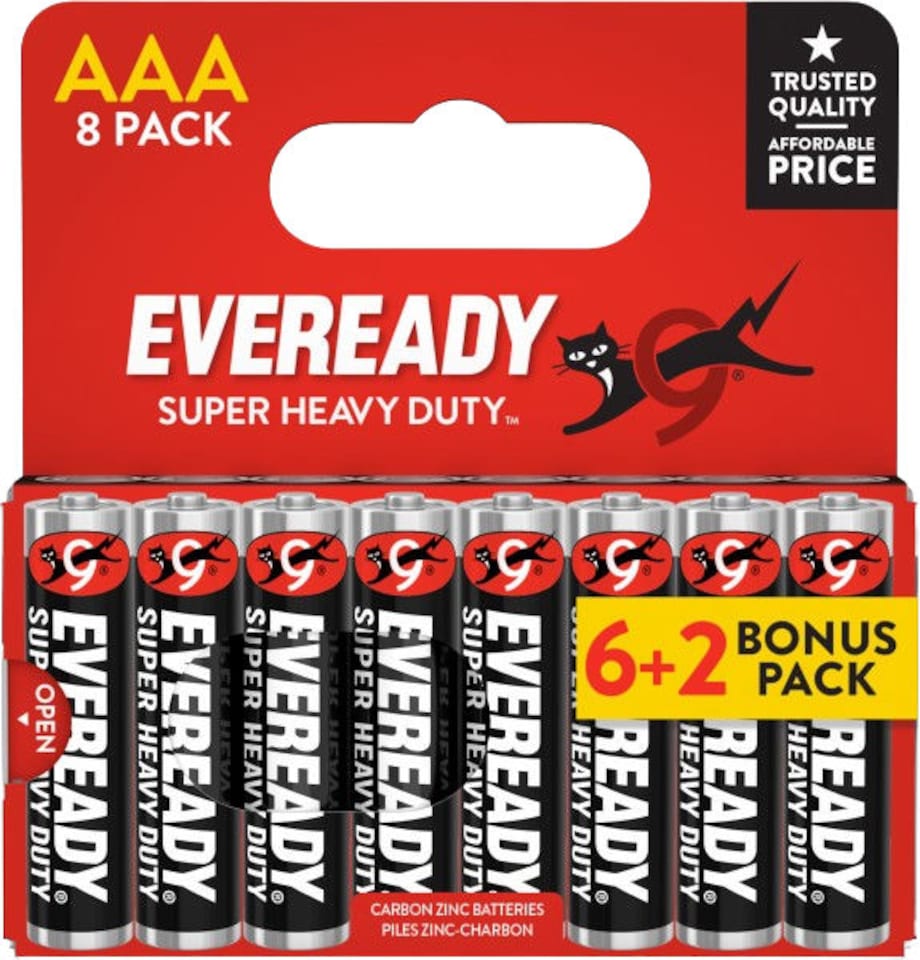 image 1 of Eveready Super Heavy Duty AAA Zinc Batteries, Pack of 8 (6+2)