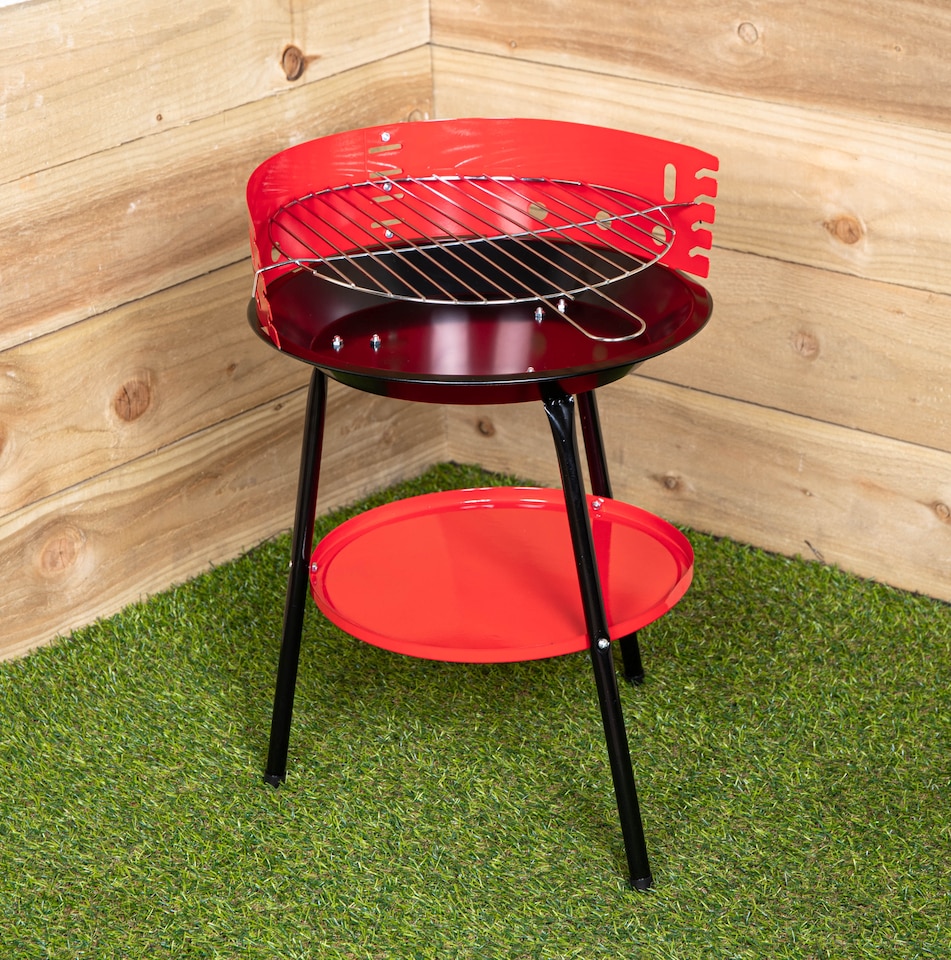 image 1 of 14 inch Round Garden Barbecue. BBQ with Wind Shield & Shelf