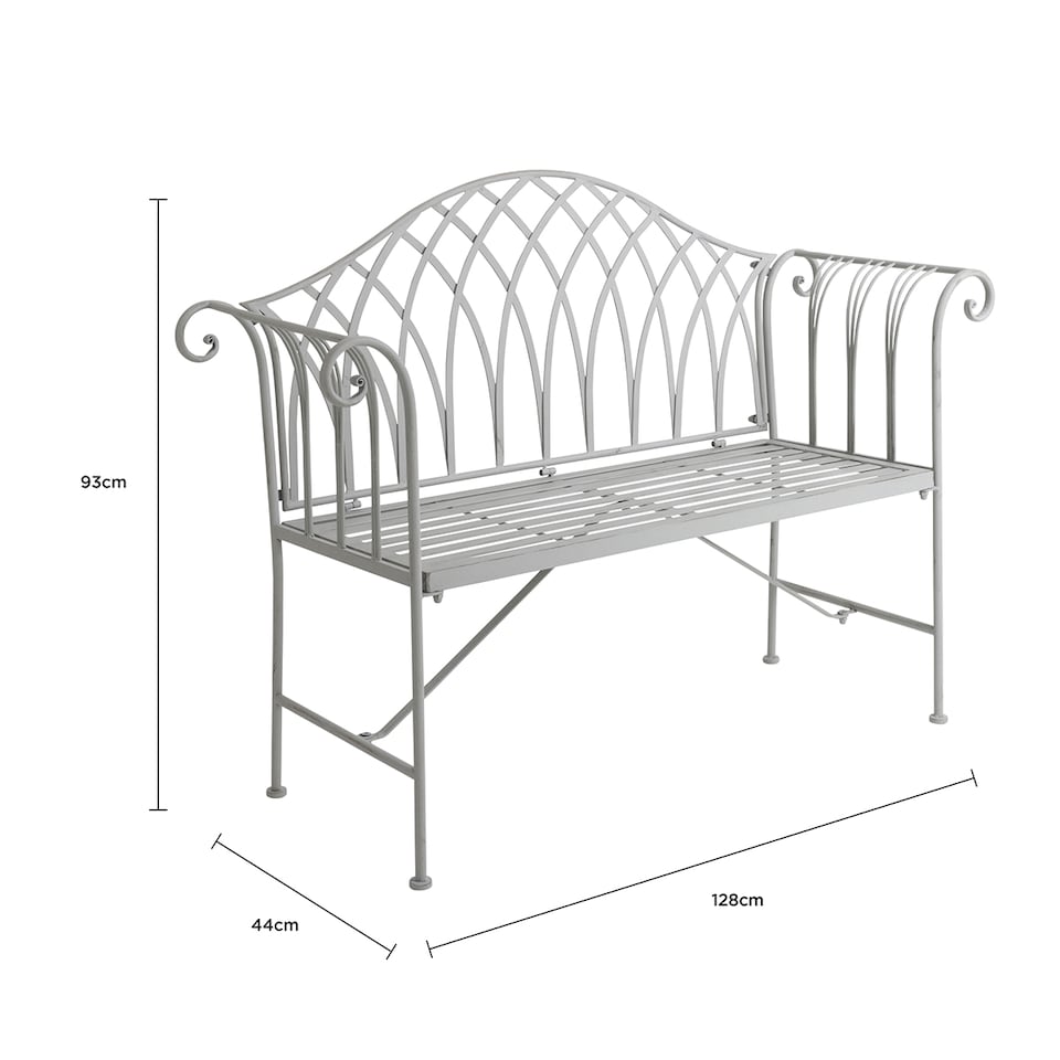 image 1 of Charles Bentley Decorative Wrought Iron Outdoor Rustic Bench - Grey