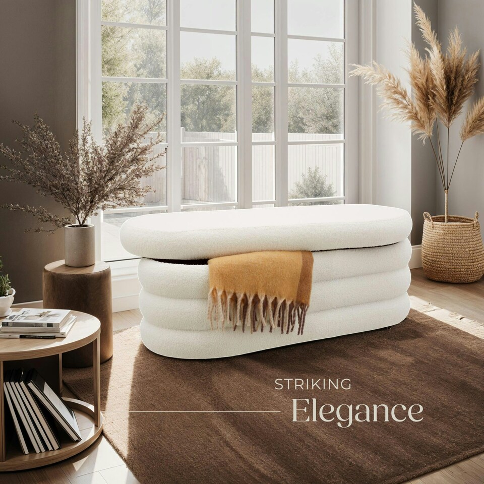 image 1 of Bench Altu - with velvet or boucle cover, padded, hallway storage White | Boucle Cream