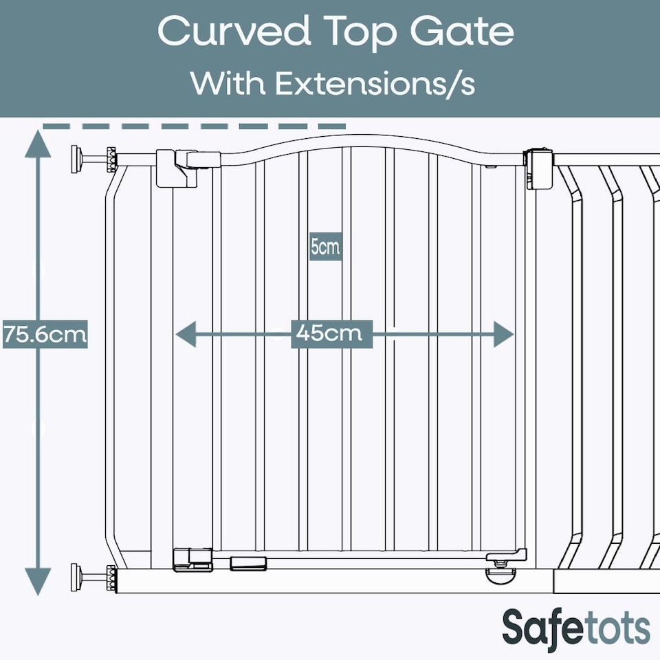 image 1 of Safetots Curved Top Safety Gate, 207cm - 216cm, Matt Grey, Pressure Fit Stair Gate, Baby Gate for Doors Hallways and Spaces, Safety Barrier, Easy Installation