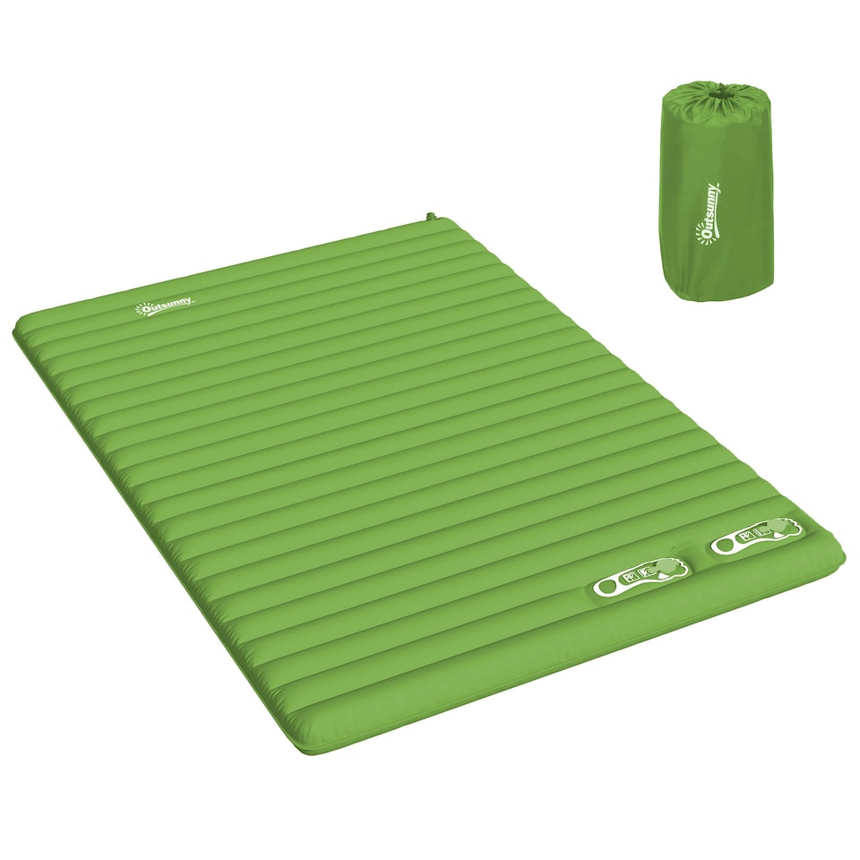 image 1 of Outsunny Portable Inflatable Camping Bed with Double Mattress Green Green | One Size