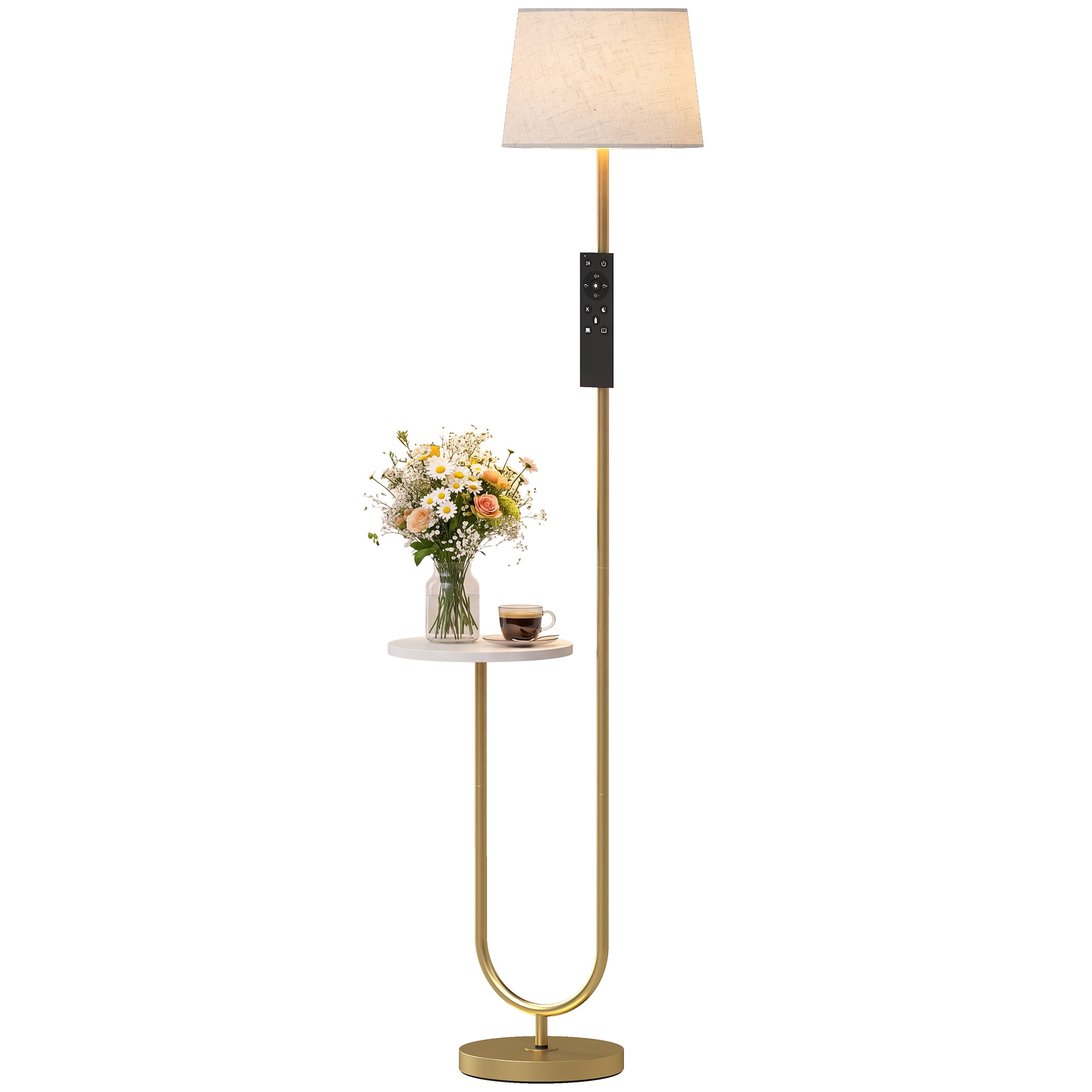 HOMCOM Modern Floor Lamp with Shelf, Dimmable Floor Lamp, Gold Tone, Gold