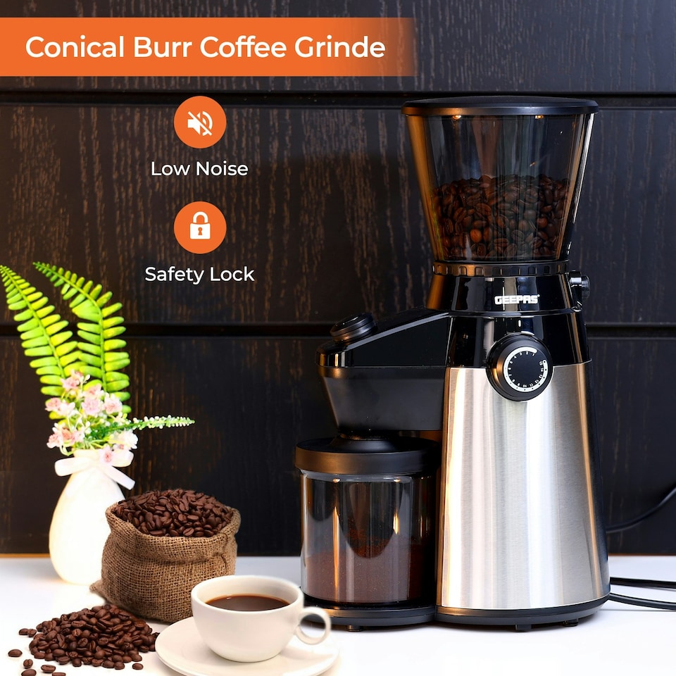 image 1 of GEEPAS 1140W Espresso & Cappuccino Coffee Machine & Conical Burr Coffee Grinder Combo Set