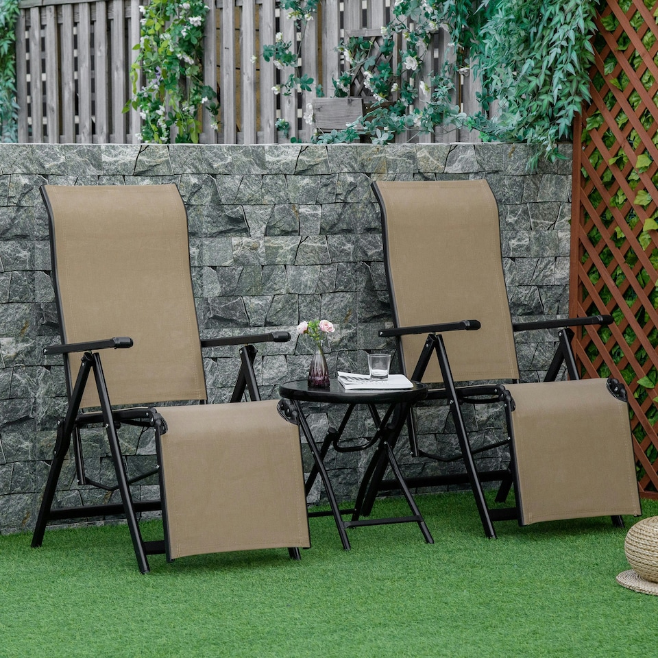 image 1 of Outsunny Outdoor Sun Recliner Loungers with Adjustable Footrest, Beige