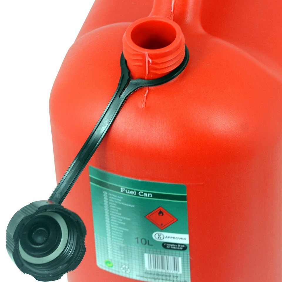 image 1 of SPARES2GO Fuel Can 10L Red Large Plastic Petrol Diesel Jerry Can Canister + Flexible Spout