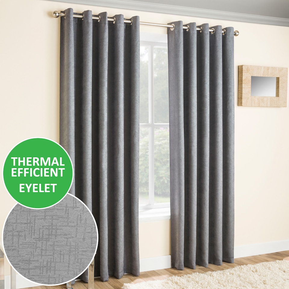 image 1 of Enhanced Living Vogue Grey Silver 90 x 54 inch (229x137cm) Eyelet Thermal Noise reducing Dim Out Curtains (PAIR)