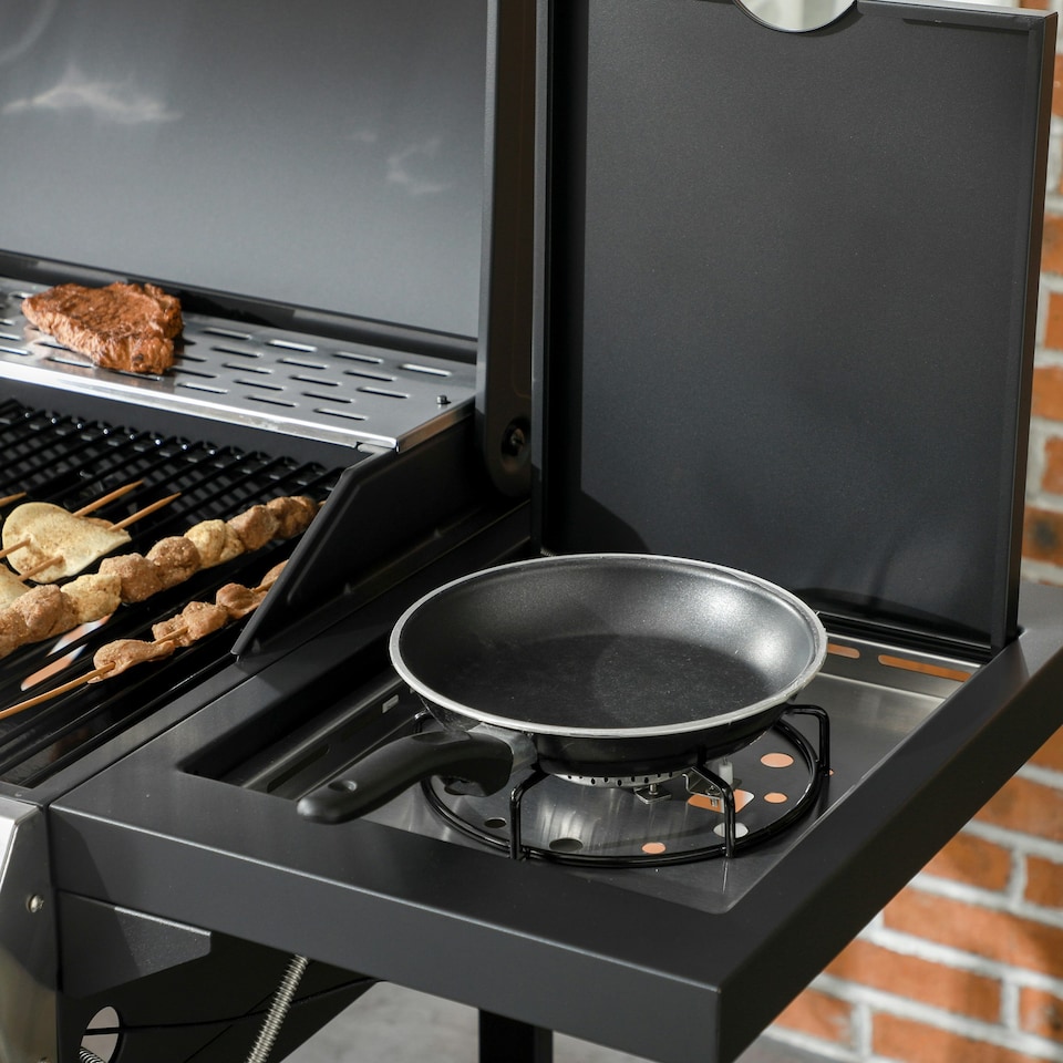 image 1 of Outsunny 3+1 Burner Propane Gas Barbecue Grill with Thermometer, Bottle Opener