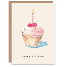 Cute Pink Cry Candle Cupcake Watercolour Her Birthday Card