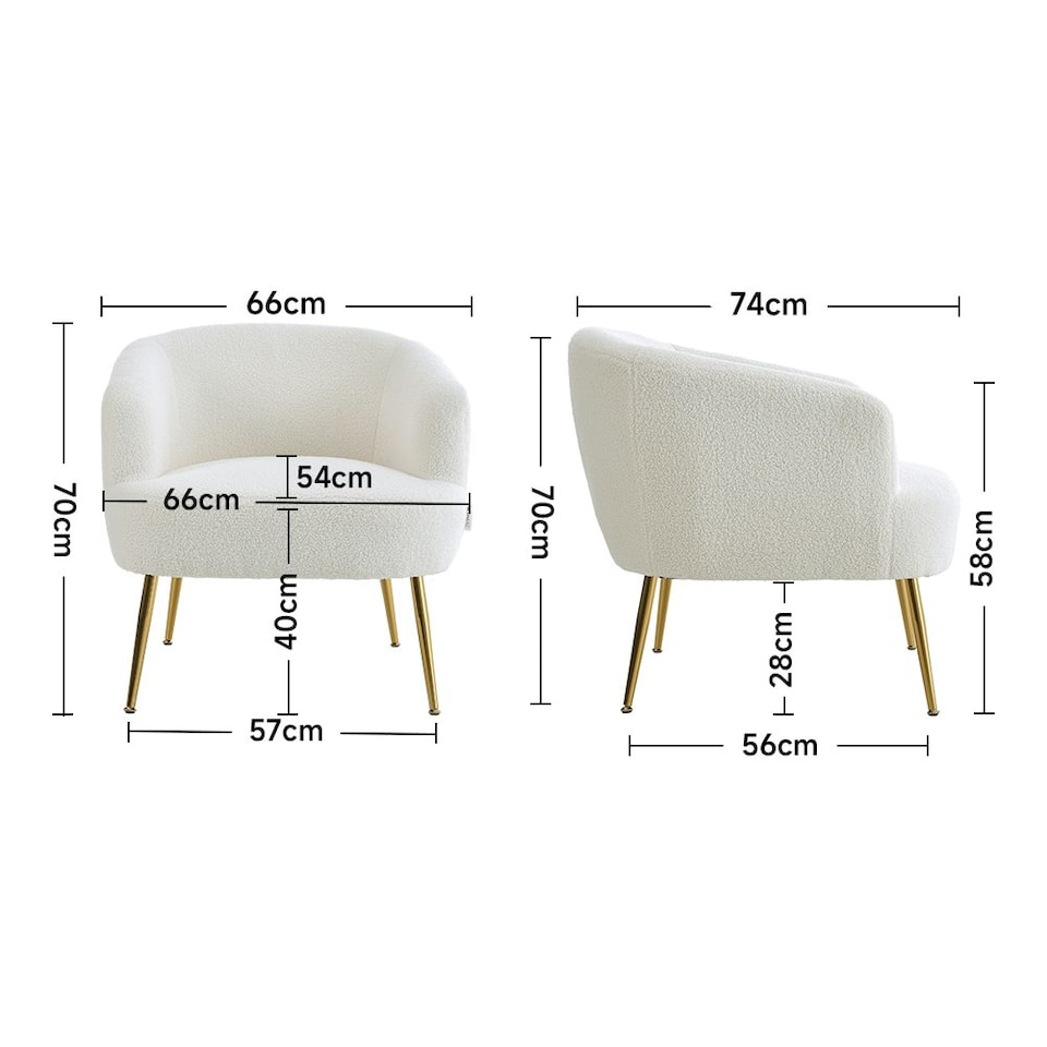 image 1 of Living and Home Teddy Fabric Armchair with Sleek Metal Legs - White