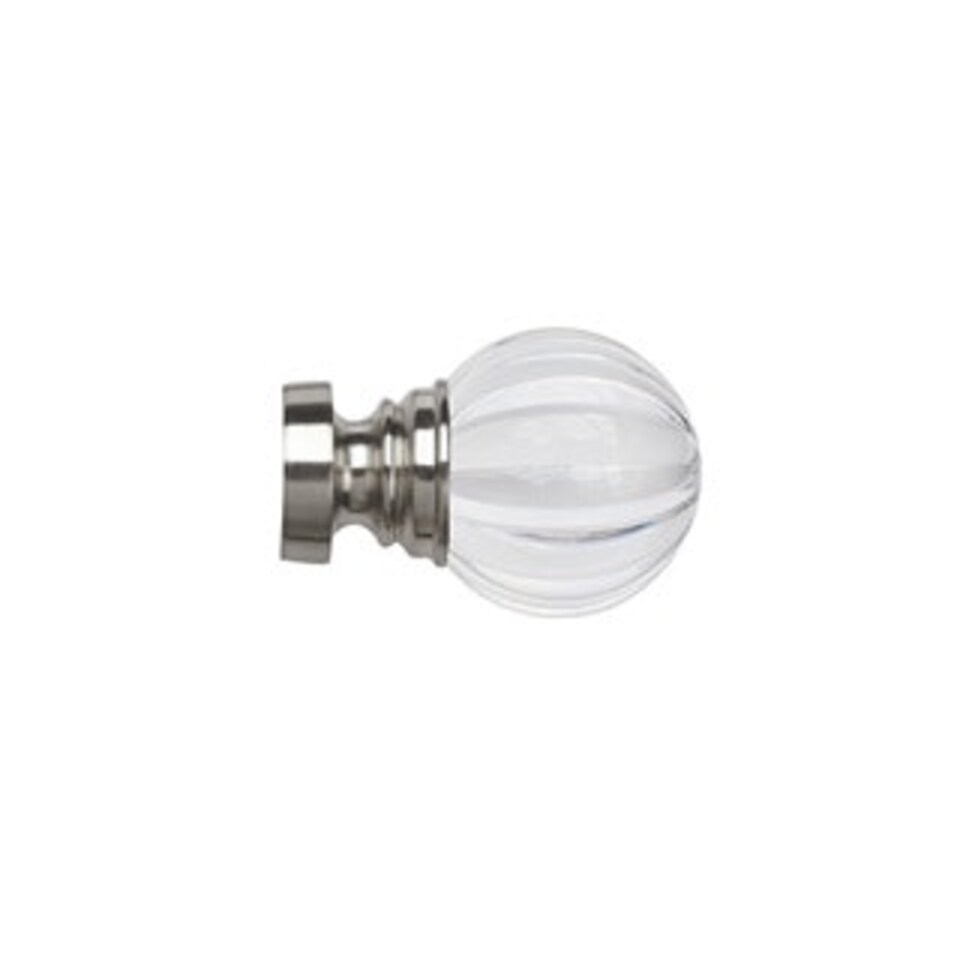 image 1 of 35mm Fixed Length Metal Curtain Pole Set Satin Silver Segmented Ball Finial 60cm