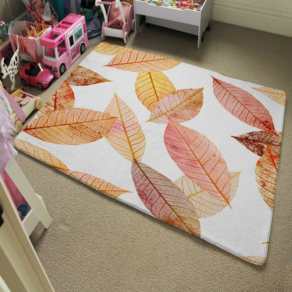 image 1 of Autumn toned skeleton leaves (Rug) Multi | Large: 140x200cm