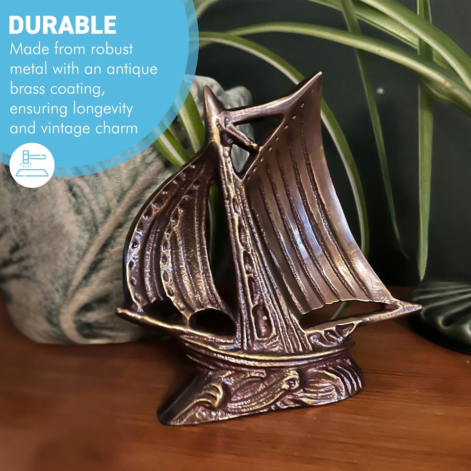 image 1 of Antique style Brass Galleon Ship Paperweight, Nautical Desk Ornament for Home or Office Decor, Distressed Gold Patina Finish