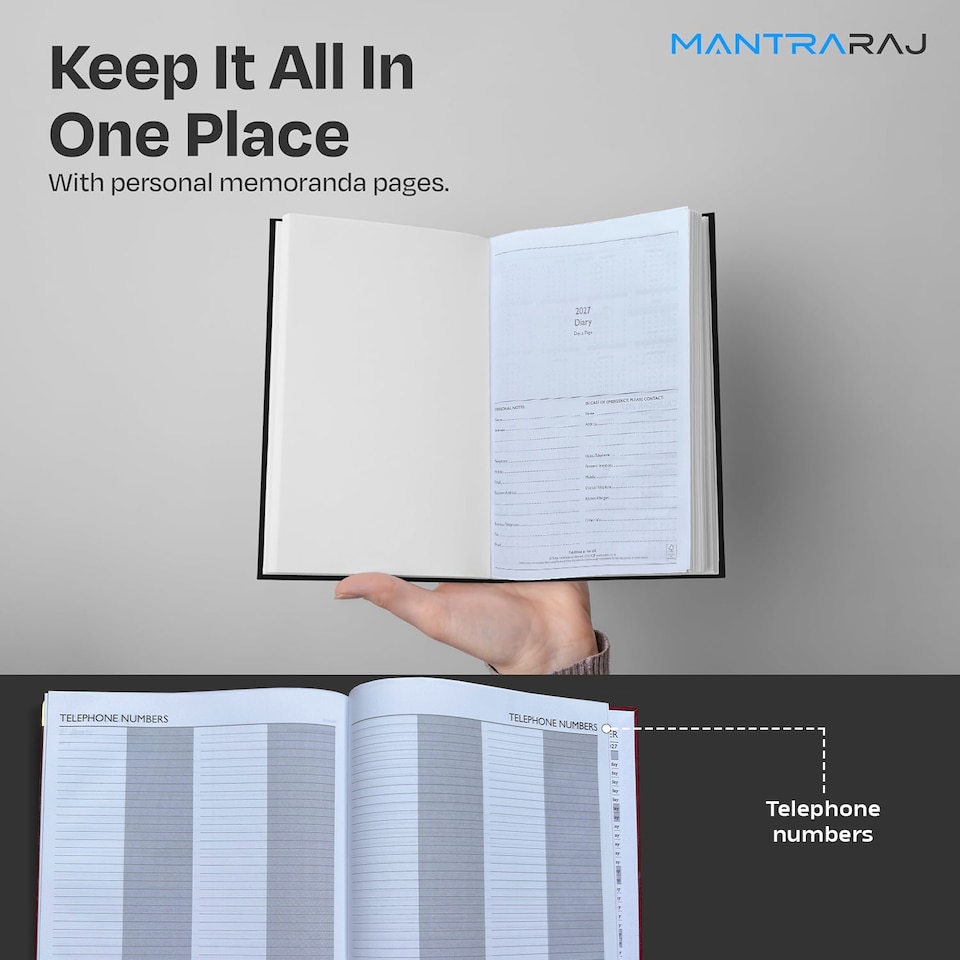image 1 of MantraRaj 2027 Diary A5 Page A Day Padded Case Bound Desk Diary Office Organiser Planner Black