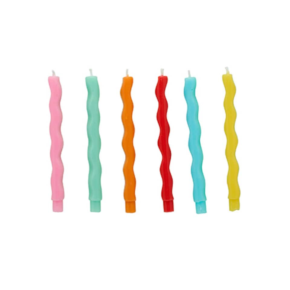 image 1 of Assorted Bright Colour Wavy Birthday Candles - Pack of 12