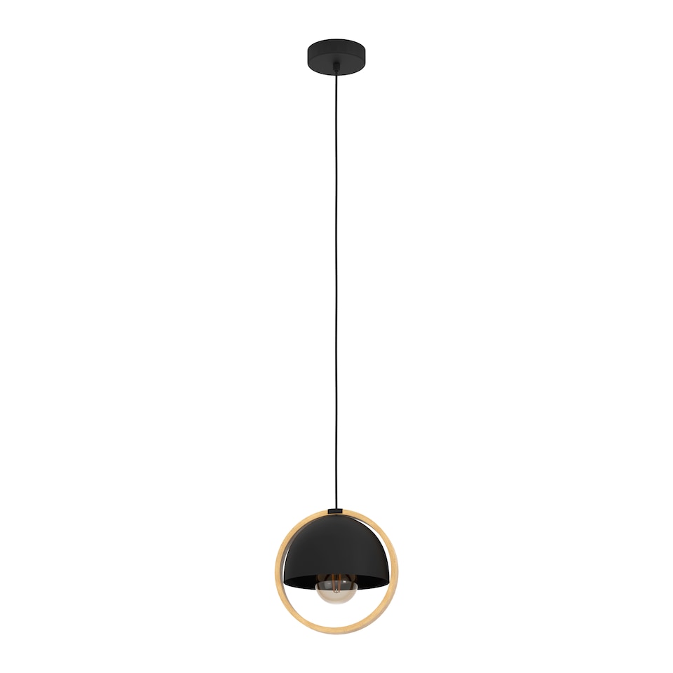 image 1 of EGLO Callow Steel and Wood Black/Brown Single Pendant | Copper