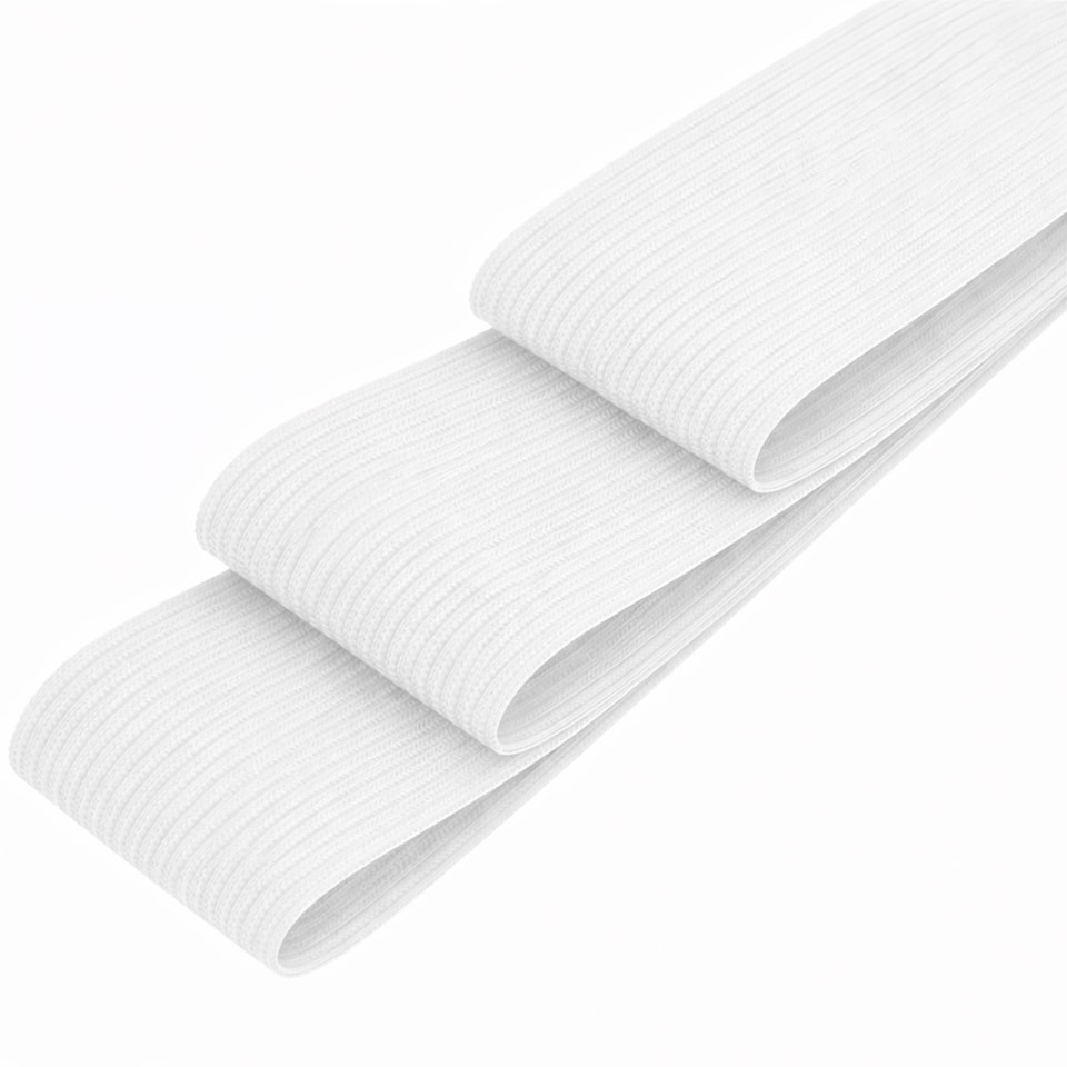 image 1 of 50mm White Wide Flat Elastic Band, Polyester Elastic Cord - 25M