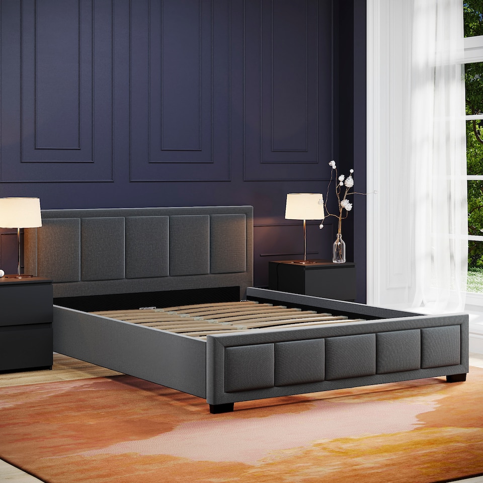 image 1 of Vida Designs Vanita 5ft King Size Bed Fabric Upholstered, Dark Grey, 150 x 200cm