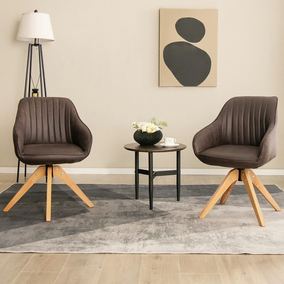 image 1 of COSTWAY Swivel Accent Chair Set of 2 Ergonomic Armchairs Brown Brown