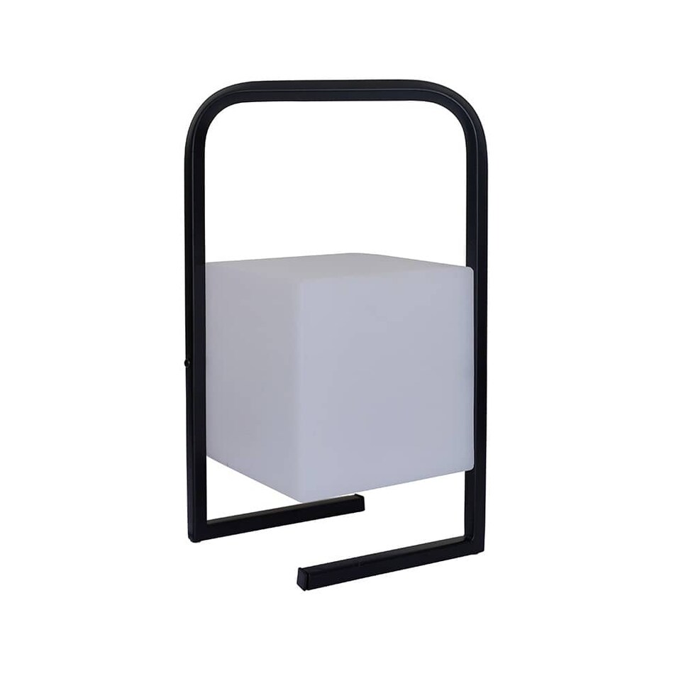 image 1 of ValueLights Corte Black Outdoor Table Lamp Dimmable With White Cube Shade