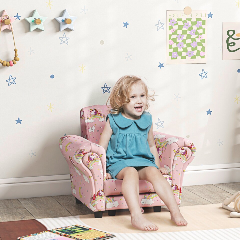 image 1 of AIYAPLAY Kids Sofa Set Toddler Armchair with Footrest, Children Chair, Pink