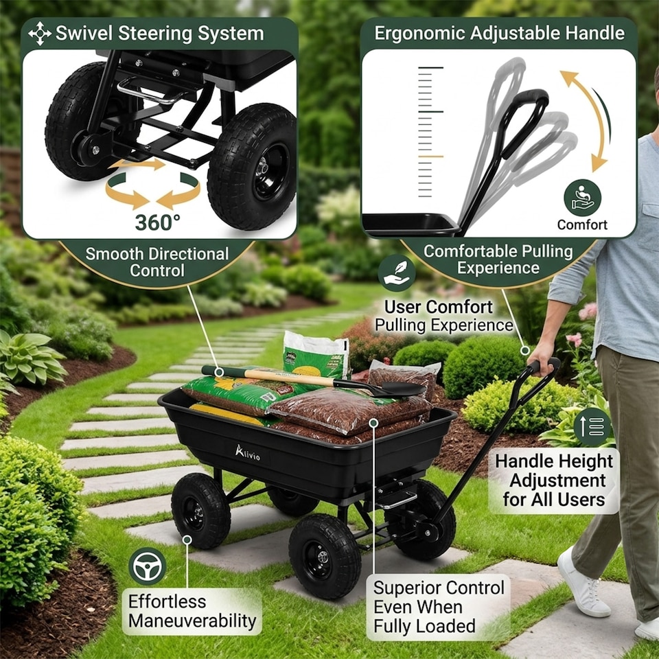 image 1 of Alivio Garden Tipping Wheelbarrow Cart 75L Heavy Duty 250kg Capacity with 10 Inch Pneumatic Wheels for Outdoor Use