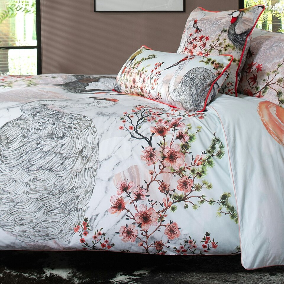 image 1 of Tsuru Nichi Duvet Cover Set – 100% Cotton, 200 Thread Count, Digital Print & Piped Edge Multi | Multicoloured | King