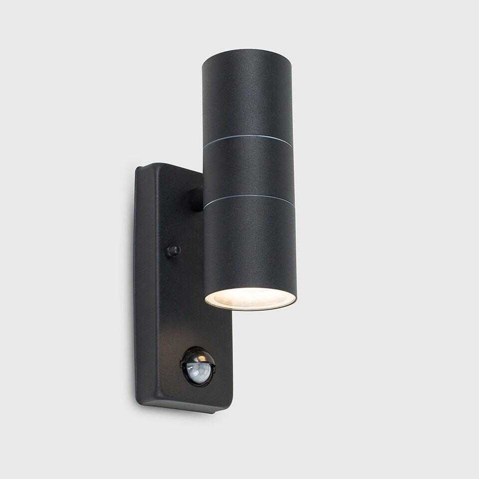 image 1 of ValueLights Black PIR Outdoor Wall Up-Down Light with 5W Cool White Bulb | Black