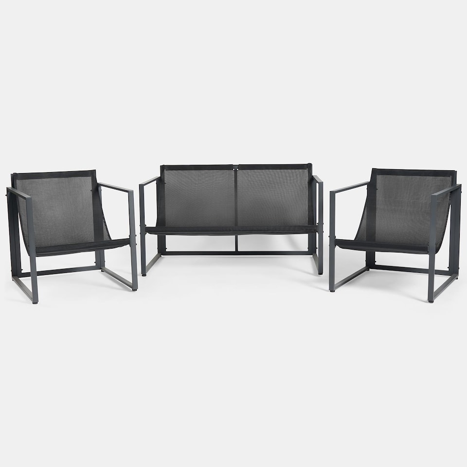 image 1 of OHS Miami 4PC Table Chair Set Outdoor Metal Frame Garden Patio Furniture | Black | One Size