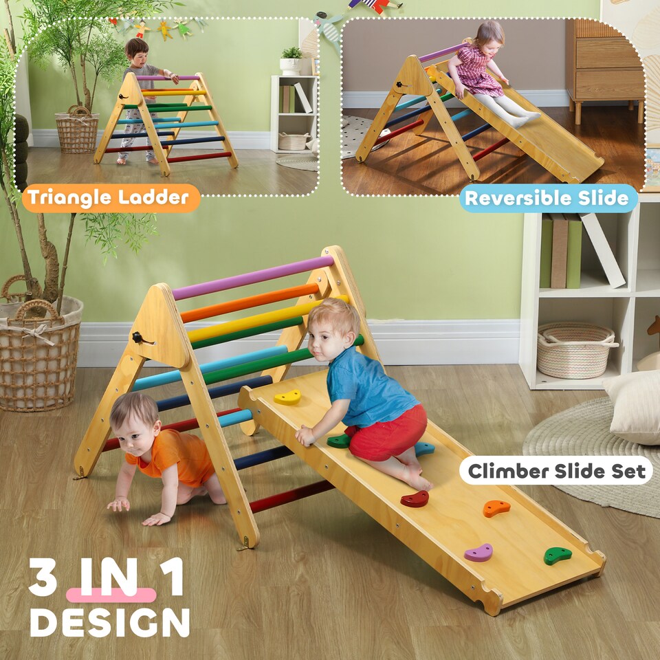 image 1 of AIYAPLAY Toddler Climbing Frame, Wooden Indoor Play Triangle Set