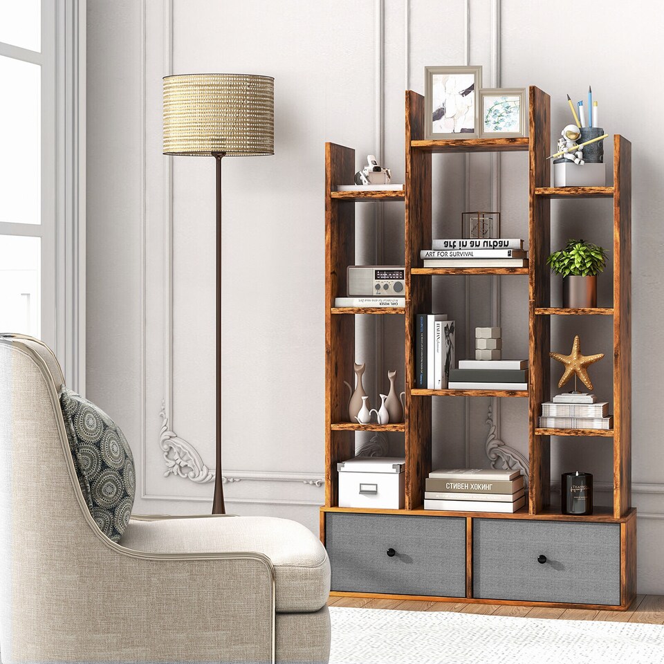 image 1 of COSTWAY Open Back Bookshelf Wood Bookcase Display Shelf Storage Rack Coffee