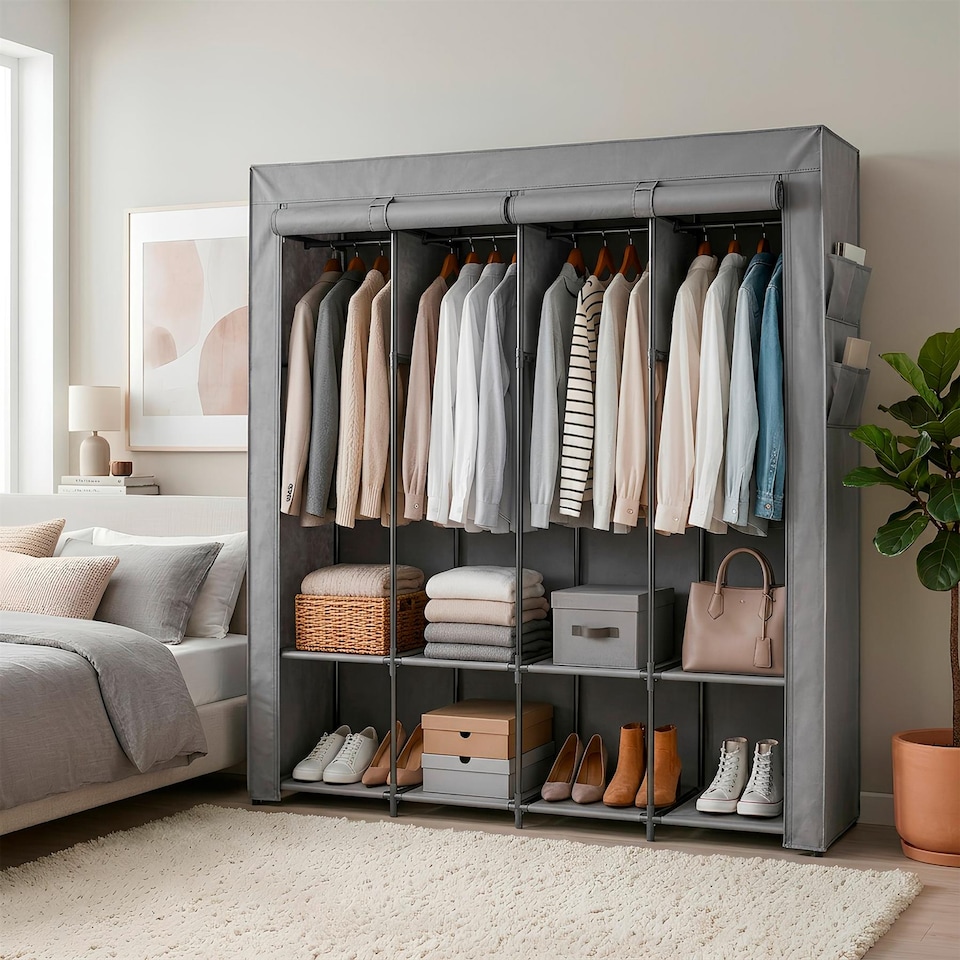 image 1 of Harbour Housewares Portable Fabric Wardrobe - 170 x 45 x 167cm