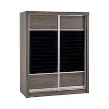 Lisbon 2 Door Sliding Wardrobe - L56 x W117.5 x H187.5 cm - Black Wood Grain Black