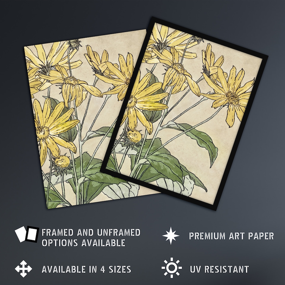 image 1 of Sunflowers Watercolour Vintage Framed Wall Art Print Overbeck 12x16"