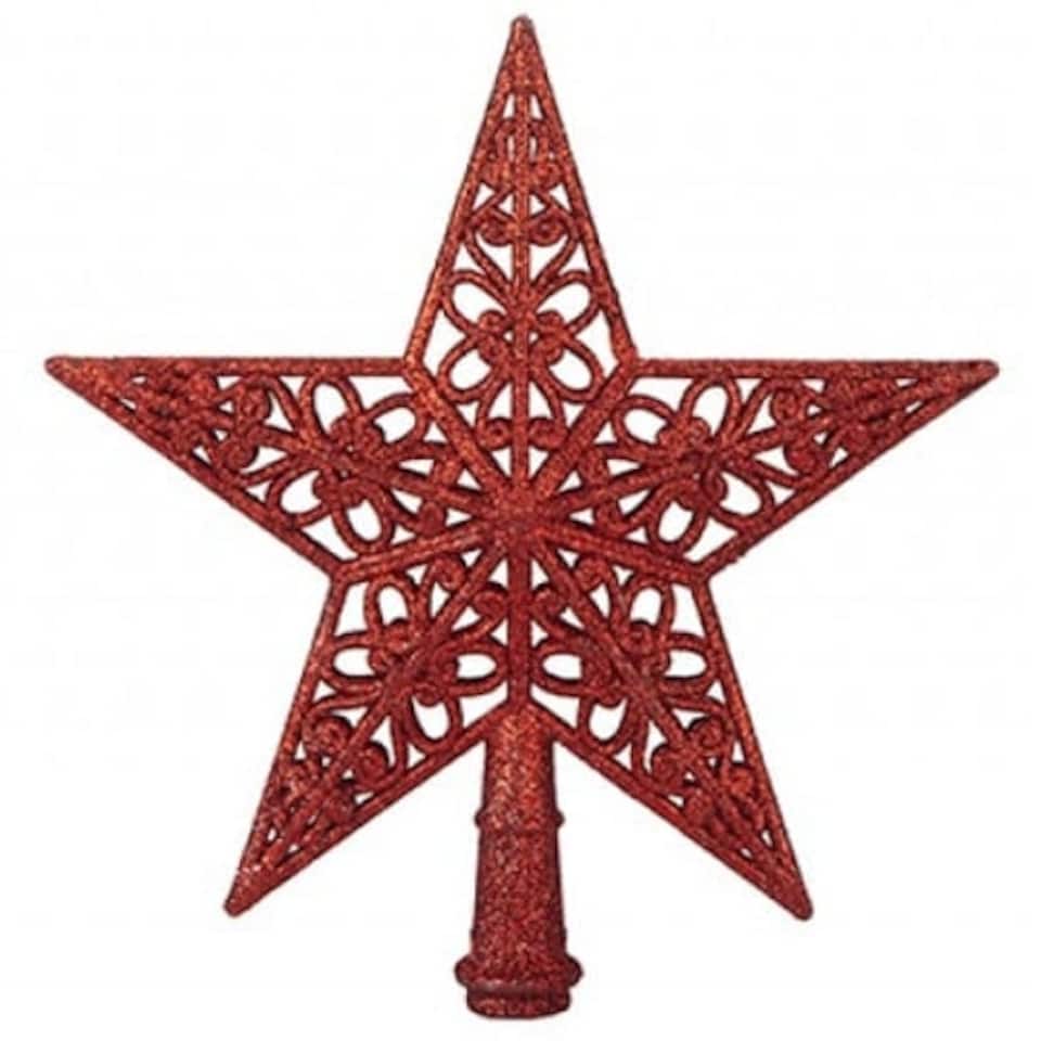 5 Tip Glittered Red Christmas Tree Top Star 20cm