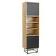 image 1 of Tall Display Cabinet 175cm – Oak Matt & Black Matt with Metal Frame & Hidden Storage N/A | Oak