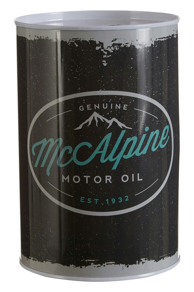 image 1 of Interiors By Premier Large Money Tin|Metal Saving Tin,Classic Tin,McAlpine Motor Oil Metal Money Box,Cylindrical Coin Storage | Black