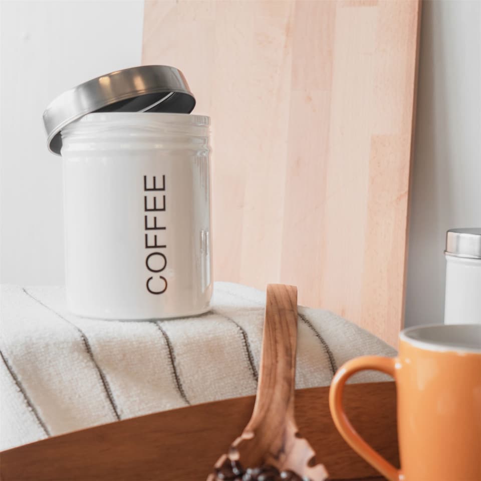 image 1 of Harbour Housewares Round Metal Kitchen Coffee Canister - White