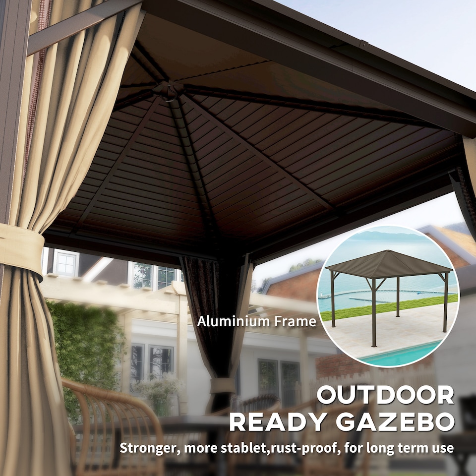 image 1 of Outsunny 3x3(m) Hardtop Gazebo Outdoor Shelter with Aluminium Frame | Brown | Bronze Tone, Brown | 298 x 298 x 260cm | 1