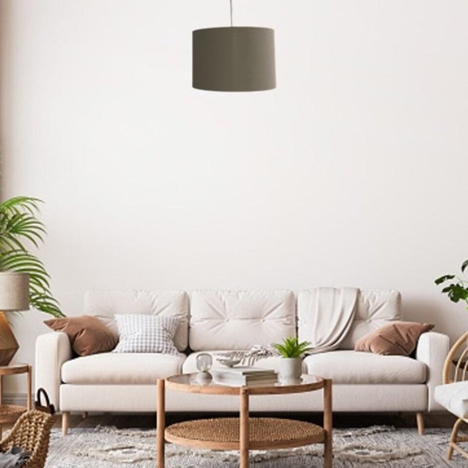 image 1 of CGC LUPO Luxury Grey Cotton & Silver Inner Round Pendant Drum Lamp Shade Grey