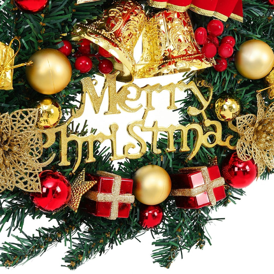 image 1 of Living and Home Christmas Artificial Wreath with Bells Bow Knots- 30cm