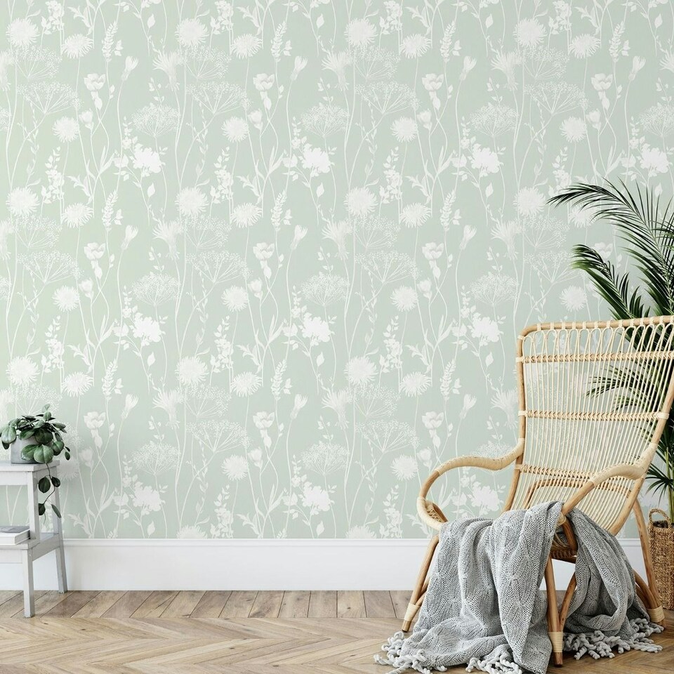 image 1 of Muriva Catherine Lansfield Meadowsweet Floral Wallpaper - Green - 10m x 53cm Green