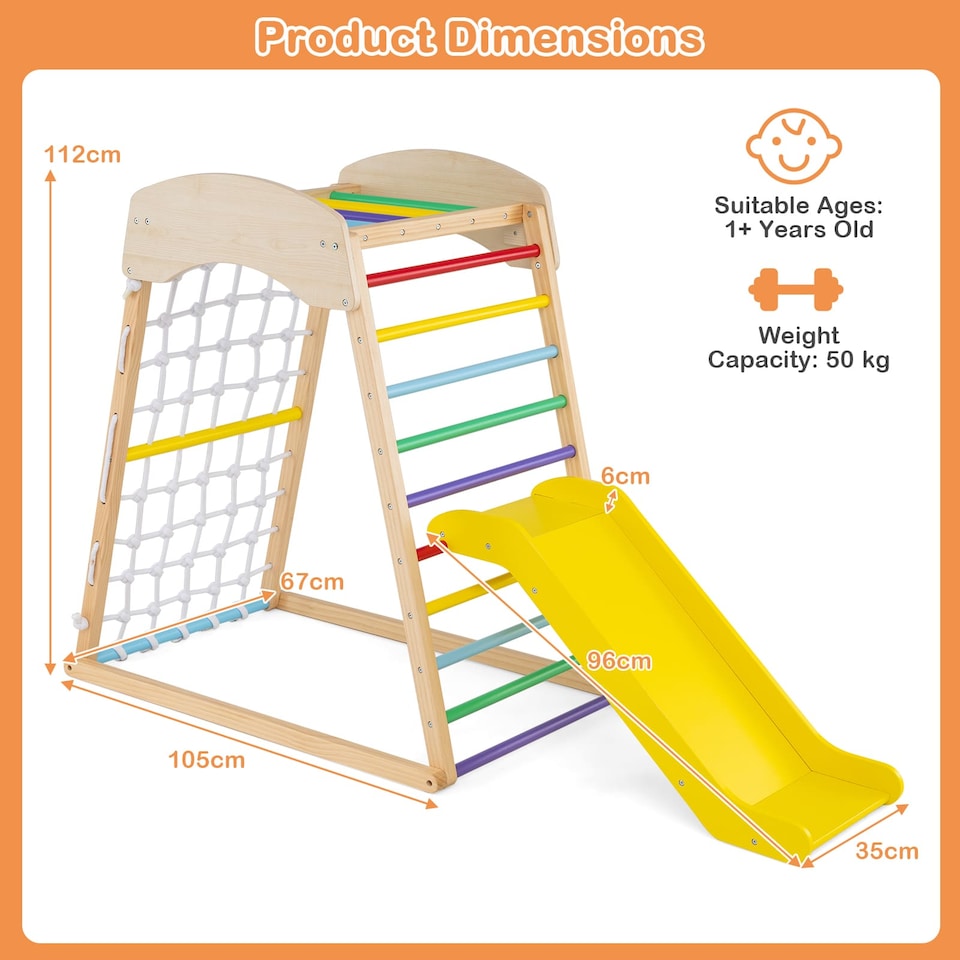 image 1 of COSTWAY 4-in-1 Jungle Gym Wooden Indoor Toddler Playground Slide-Colorful