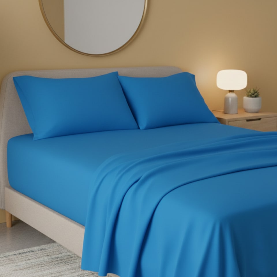 image 1 of Flannelette Flat Sheet Soft Brushed Cotton Bedding for Warmth Comfort | Blue | Teal | Double