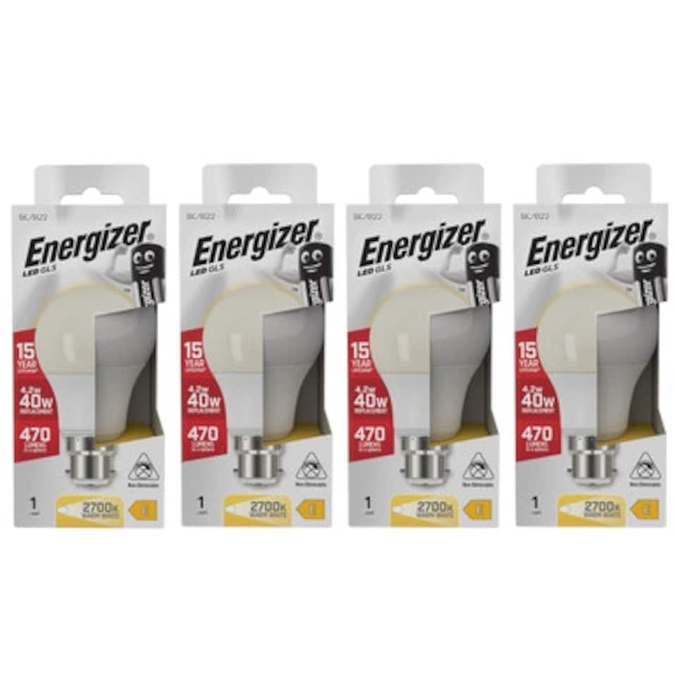 image 1 of Energizer LED GLS B22 470lm 4.2W 2700K (Warm White) Light Bulb - Pack of 4