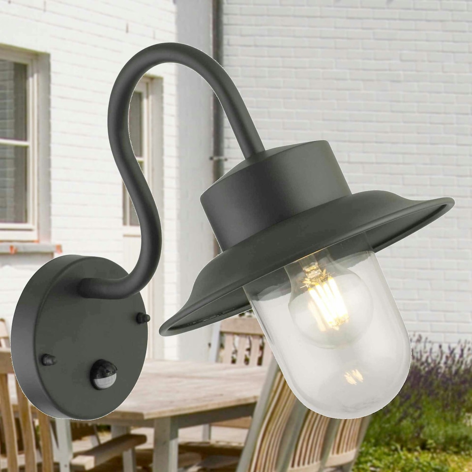 image 1 of Set of 2 Montford - Black Motion Sensor Outdoor Wall Lights Black | Clear