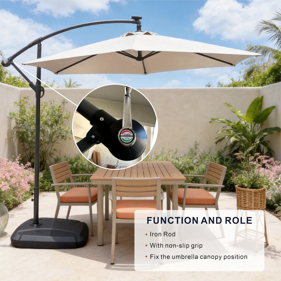 image 1 of Direct Wicker Cantilever Garden Parasol Outdoor Umbrella Sunshade with Crank Handle, Light Beige | Cream